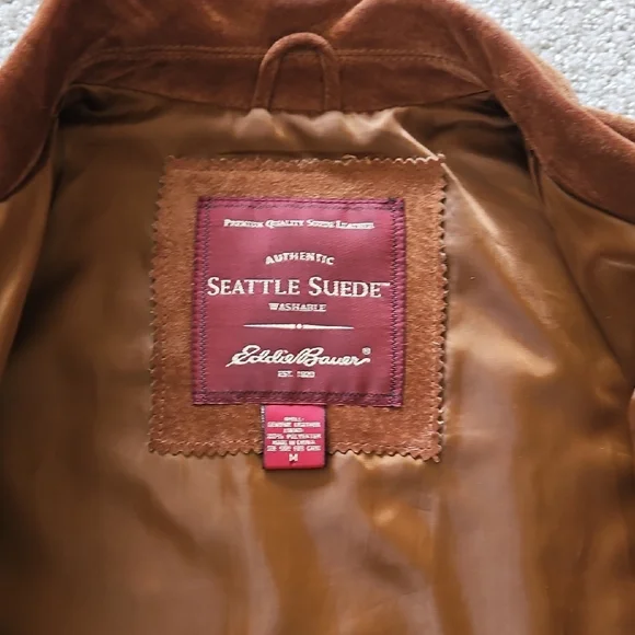 Eddie Bauer Seattle Suede Jacket - Chestnut Brown and Burgundy Label - Picture 2 of 3